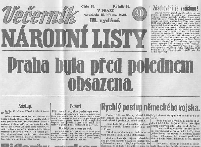 Národní listy z 15. března 1939