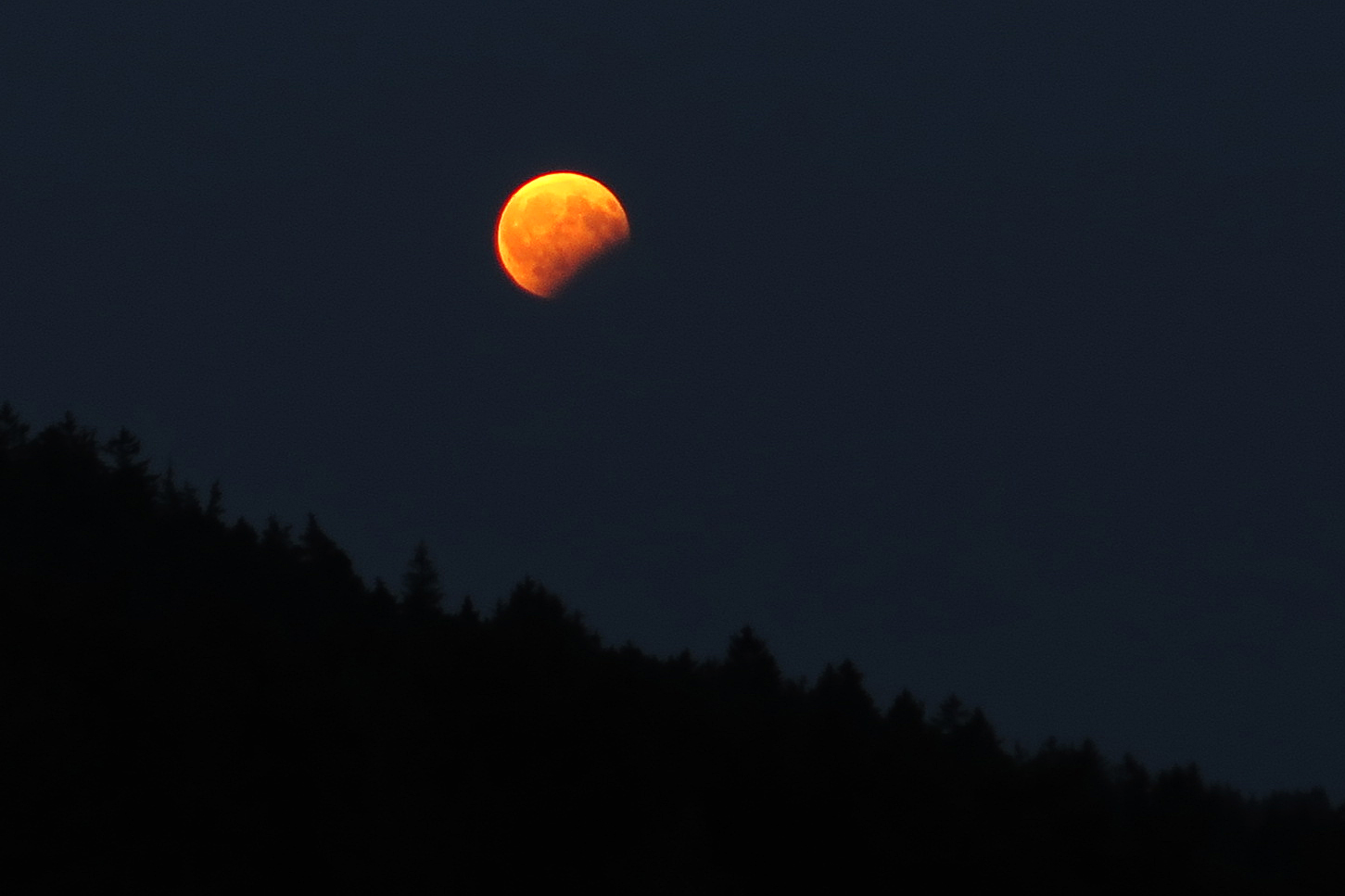 Částečné zatmění Měsíce vyfotografované nedaleko Číchova na Třebíčsku dnes ve 20.47 hodin